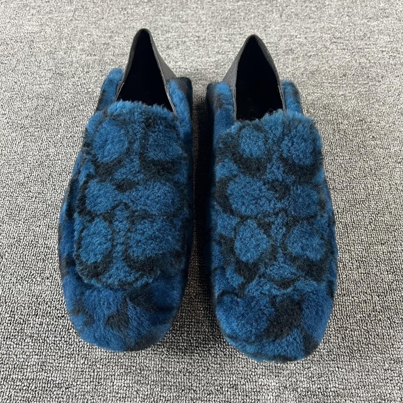 Coach Other - Coach Shoes Mens 11 Blue Shearling Logo Fur Slip On Loafers Leather Sole G4576